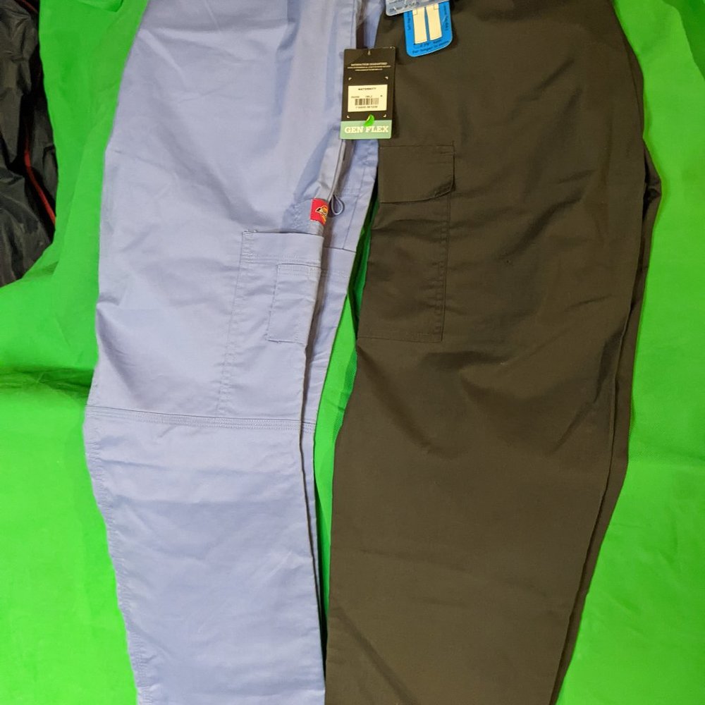 Scrubs, maternity pants. 1st pair wide waist. Second has a wider soft waist.
